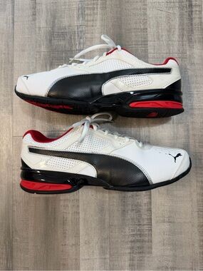 Puma Tazon 6 FM Men’s Size 9 White Black Red Athletic Running Shoes 189874-02